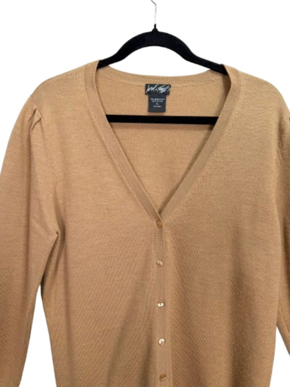 Lord & Taylor 100% Merino Wool Cardigan Size XL in Tan - Picture 4 of 9